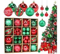 Christmas Tree Baubles, 44pcs Hanging Xmas Balls Ornaments Glittering Red and Green Christmas Baubles Shatterproof Balls with Strings for Xmas Tree Decorations