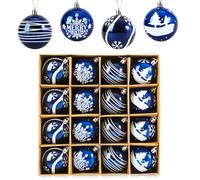 Christmas Tree Baubles, Anstore 16pcs Navy Blue Christmas Baubles 6cm and Shatterproof Xmas Tree Decorations Hanging Bauble Set in 4 Styles Xmas Balls for Retro Vintage Xmas Decorations