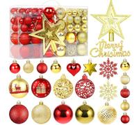 Christmas Tree Baubles Set, 101Pcs Shatterproof Christmas Ball Ornaments Set with Balls, Stars, Snowflakes, Icicles Decor for Xmas, Holiday, Wedding, Party Indoor Outdoor Decorations(Red and Golden)
