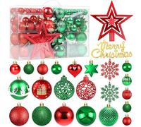 Christmas Tree Baubles Set, 101Pcs Shatterproof Christmas Ball Ornaments Set with Balls, Stars, Snowflakes, Icicles Decor for Xmas, Holiday, Wedding, Party Indoor Outdoor Decorations(Red and Green)