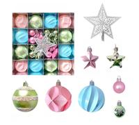 Christmas Tree Baubles Set, 45 Pieces, Pastel Pink Blue Green Decorations, Mixed Sizes 3-10 cm, Glitter Stars and Balls