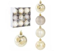 Christmas Tree Baubles Set Containing 9 Red Ornaments with Mixed Glitter and Pattern Styles, Made with Sturdy Plastic and Ready for Easy Hanging on Trees or Garlands (Champagne-colored)