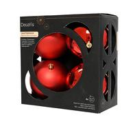 Christmas Tree Baubles, shatterproof, Mixed Shiny & Matt Red - 100mm - 4 Pack