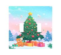 Christmas Tree Bear Light Switch Cover Plate/Outlet Covers, Festive Green Colors for Holiday Decor, Winter Wonderland Wall Accents for Home Bathroom, Standard Size Double Toggle