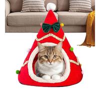 Christmas Tree Bed for Cats,Plush Cat Beds for Indoor Cats - Semi-Enclosed Christmas Cat House, Cozy Warm Sleeping Nest for Cat and Puppy