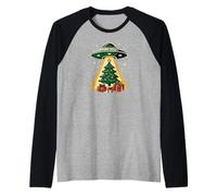 Christmas Tree Being Abducted by Aliens Funny Xmas Raglan Baseball Tee