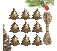 Christmas Tree Bells 9 Pieces, Metal Tree Bells with 2 Metres Rope, Holiday Hanging for Winter Celebration at Home Door Window