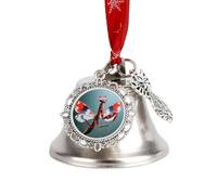 Christmas Tree Bells Ornaments with Red Ribbon - Devil's Flower Mantis Silver Metal Jingle Bells with Pendants, Vintage for Xmas Decor, Holiday Mantel and Wreath Decorations