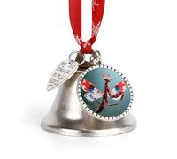 Christmas Tree Bells Ornaments with Red Ribbon - Devil's Flower Mantis Silver Metal Jingle Bells with Pendants, Vintage for Xmas Decor, Holiday Mantel and Wreath Decorations