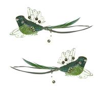 Christmas Tree Bird Decorations on Clip with Feathers and Beads 18cm Set of 2 (Green)