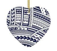 Christmas tree Blue Polynesian Maori Tribal Pattern Print heart shaped ceramic Ornaments,Holiday Creative Home Decoration