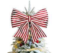 Christmas Tree Bow Decorations, Red White Striped Shiny Bows for Xmas Tree Topper Ornaments, Wreaths, Indoor Outdoor Decor, 14x14 Inch (Red White)