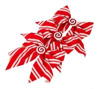 Christmas Tree Bow Ornaments Red and White Striped Candy Design Cloth Bows for Holiday Window and Xmas Decorations, 3 Pack or 6 Pack(Thin stripes)