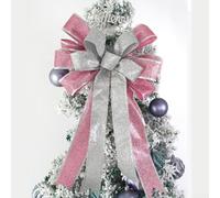 Christmas Tree Bow, Reusable Christmas Bow Decoration with Wired Ribbon for Tree Tops, Outdoor Entryways and Wreaths To Resist Fading and Hold Shape(Silver+pink)