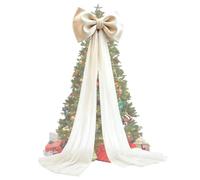 Christmas Tree Bow Topper Rustic Reusable Decorative Mesh Ribbon | Christmas Front Door Bows for Wedding Engagement Bridal Arch Events Banquets Kids Shower Birthday Party Holiday White
