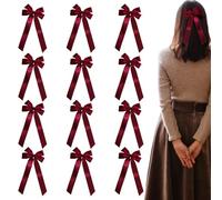 Christmas Tree Bows 11.5 x 18.5 cm Reusable Bow Wreath 12 Pieces Tree Topper with Bows for Outdoor Indoor Front Door Kitchen Home Party Gift Christmas Decoration