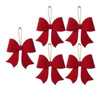 Christmas Tree Bows, Christmas Bow Decoration | 5X Non-woven Christmas Decor with Red Bow | Gold Lanyard, Handmade Twist Bows, Classic Home Decor, for Use