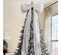 Christmas Tree Bows Large, 180CM Christmas Tree Topper Bow, Large White Velvet Bows for C-hristmas Trees, Giant White Velvet Bow C-hristmas Decorations, for Window Mantle Wall Door Decor