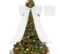 Christmas Tree Bows Large, 240CM Christmas Tree Topper Bow, Large Champagne Velvet Bows for C-hristmas Trees, Giant Champagne White Velvet Bow C-hristmas Decorations, for Window Mantle Wall Door Decor