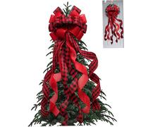 Christmas Tree Bows,Red Christmas Tree Bows Full Christmas Bows with Wire Hemming Elegant Christmas Tree Topper Bow with 6 Long Tails for Holiday Decorations,Christmas Bows 44.5x13x2.5