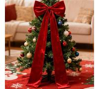 Christmas Tree Bows Topper | 48x115cm Extra Large Red Bow | White Burgundy Christmas Tree Decorations Door Bow | Long Streamers Satin Red Bows for C-hristmas Trees, Wreaths & Mantle
