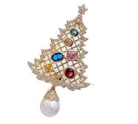 Christmas Tree Brooch Drop For Women With Cubic Zirconia And Shell Pearl Gift Box