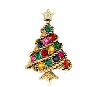 Christmas Tree Brooch - Multi-Coloured Rhinestone Lapel for Women, 4.6cm Alloy Pin Dress Accessory, Vintage Art Deco Christmas Jewellery Gift, Festive Cardigan Hat Bag Decor (Gold)