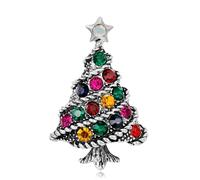 Christmas Tree Brooch - Multi-Coloured Rhinestone Lapel for Women, 4.6cm Alloy Pin Dress Accessory, Vintage Art Deco Christmas Jewellery Gift, Festive Cardigan Hat Bag Decor (Silver)