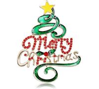 Christmas Tree Brooch Pins Merry Christmas for Women Men Rhinestone Crystal Enamel Holiday Lapel Pin Corsage Classic for Party Dance Banquet Xmas Jewelry Gift for Girls Elegant Collar Clothing Accesso