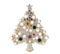Christmas Tree Brooch with Alloy Rhinestone Pearls Decor Crystal Tree Brooch Lapel Pins for Women Girls Jewelry