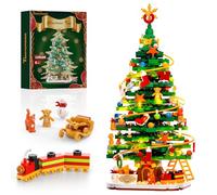 Christmas Tree Building Blocks, Christmas Ornaments with LED Light for Tabletop & Home, Wreath Snowflake Xmas Decoration Stocking Stuffers Toy for Boys Girls Adults