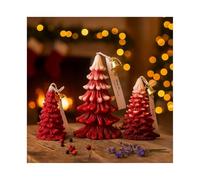 Christmas Tree Candle Set of 3 by MMOBIEL - Handmade Scented Soy Wax Candles in Large, Medium & Small - Juniper Lavender Scent - Christmas Holidays Indoor Decorations - Xmas Gift Ideas - Red