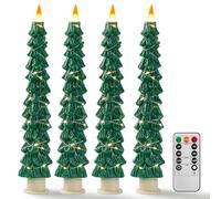 Christmas Tree Candles Surrounded by Fairy Lights, LED flameless Candle Lights with Remote Control Timing Function. 4 Sticks, Green