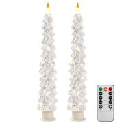 Christmas Tree Candles Surrounded by Fairy Lights, LED flameless Candle Lights with Remote Control Timing Function. White