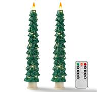 Christmas Tree Candles Surrounded by Fairy Lights, LED flameless Candle Lights with Remote Control Timing Function. Green