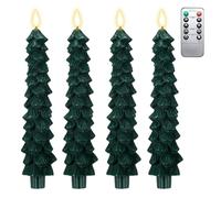 Christmas Tree Candles with Remote, Christmas Tree Candlesticks, Waxy Flameless Taper Candles Flickering, Battery Operated LED Candlesticks for New Year Celebration Holiday Decorations (Green,4Pcs)