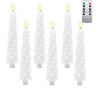 Christmas Tree Candles with Remote, Christmas Tree Candlesticks, Waxy Flameless Taper Candles Flickering, Battery Operated LED Candlesticks for New Year Celebration Holiday Decorations (White,6Pcs)