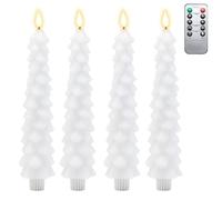 Christmas Tree Candles with Remote Timer, Real Wax Flameless Taper Candles Flickering, Battery Operated Window Candles with 3D Flickering Flame for New Year Christmas Table Decorations (White-4Pcs)