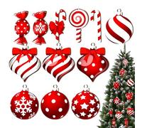 Christmas Tree Candy Ball Ornaments, 12/36 Pieces Candy Cane Christmas Decorations, Wooden Christmas Candy Crutch Lollipops Ornaments, Gloss Candy Canes Ball Pendants For Indoor Outdoor Decor