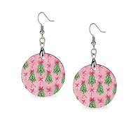 Christmas Tree Candy Canes Bows Womens Wooden Dangle Earrings for Adults Drop Pendant Trendy Jewelry