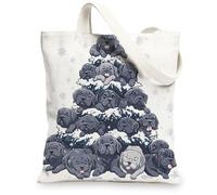 Christmas Tree Cane Corso Dog Canvas Tote Bag for Shopping 13 * 15, Xmas Snow Snowflakes Puppy Reusable Grocery Bag for Women, Fun Kid Aesthetic Painting Gift Decoration