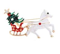 Christmas Tree Carriage Brooch for Women - Enamel & Glass Pin, 5.2 * 3.3cm