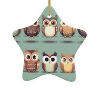 Christmas tree Cartoon Owls Cute Print star shaped ceramic Ornaments,Holiday Creative Home Decoration