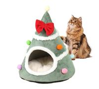 Christmas Tree Cat Bed - 17.72x14.57 Inches Velvet Holiday Pet Bed Hut | Soft Christmas Tree-Shaped Cat House For Kittens & Small Pets | Cave Bedd- Winter Home Decor
