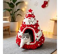 Christmas Tree Cat Bed, Christmas Tree House Cat Tent Tower Decor (Red) | Warm Anti-Static Cat Hut, Assembled Felt Cat Cave Tent Removable Comfortable Triangle Pet Teepee, Holiday Decor