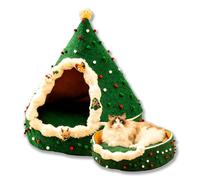 Christmas Tree Cat Bed,Cozy Pet Nest for Cats and Dogs,with Pom-Poms for Indoor Cats Reversible - Removable Top,Cozy Winter Sleep,Gift to Small and Medium Pet Bed (Colour,for 7 Catties Pet)