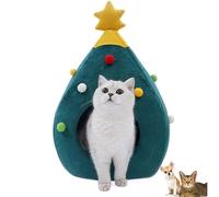 Christmas Tree Cat Bed Enclosed Plush Pet Teepee House with Soft Cushion Warm Cozy Winter Cave for Cats & Puppies Gift for Cat Lovers(Medium)