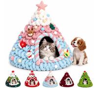 Christmas Tree Cat Bed, Foldable Cozy Cave for Indoor Cats | Cat Christmas Tree,3D Holiday Tree Shape,Soft Felt & Yarn Construction,Semi-Enclosed Hideaway,Foldable for Seasonal Storage