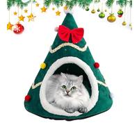 Christmas Tree Cat Bed - Plush Cat Beds for Indoor Cats - Semi-Enclosed Christmas Cat House, Cozy Warm Sleeping Nest for Cat and Puppy