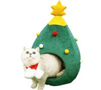 Christmas Tree Cat House, Cozy Cotton Wool Pet Bed for Cats, Indoor Portable Tent Cave Nest for Kittens and Small Animals, Available in Sizes, 48x40x40cm and 60x42x40cm